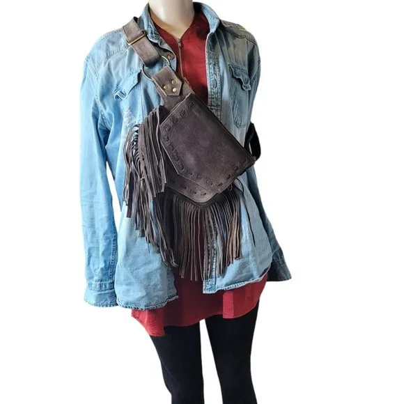 2025Genuine LeatherFestival Cow Girl Pocket Belt | Hip bag with Fringe Coffee… - Picture 8 of 14